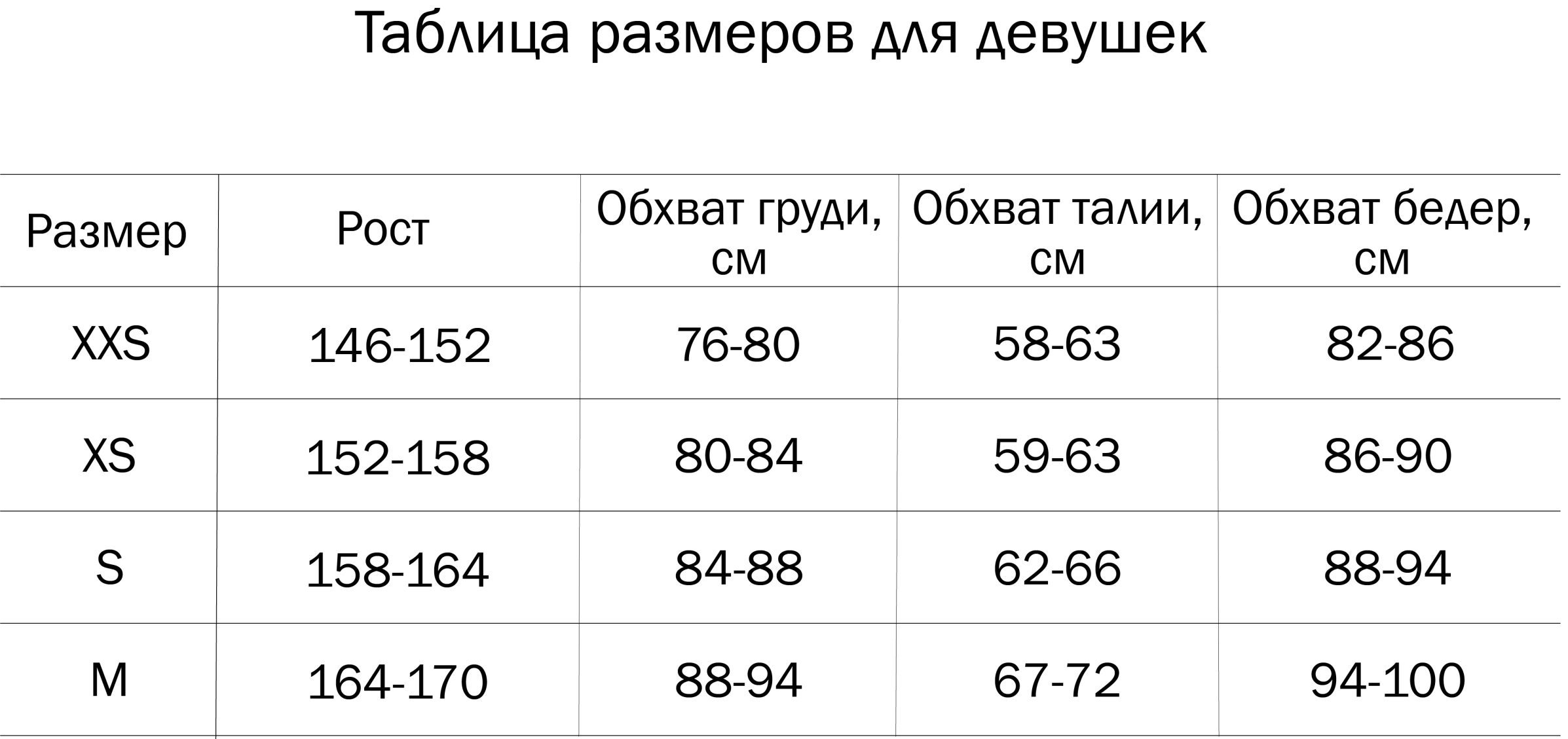 Таблица размеров