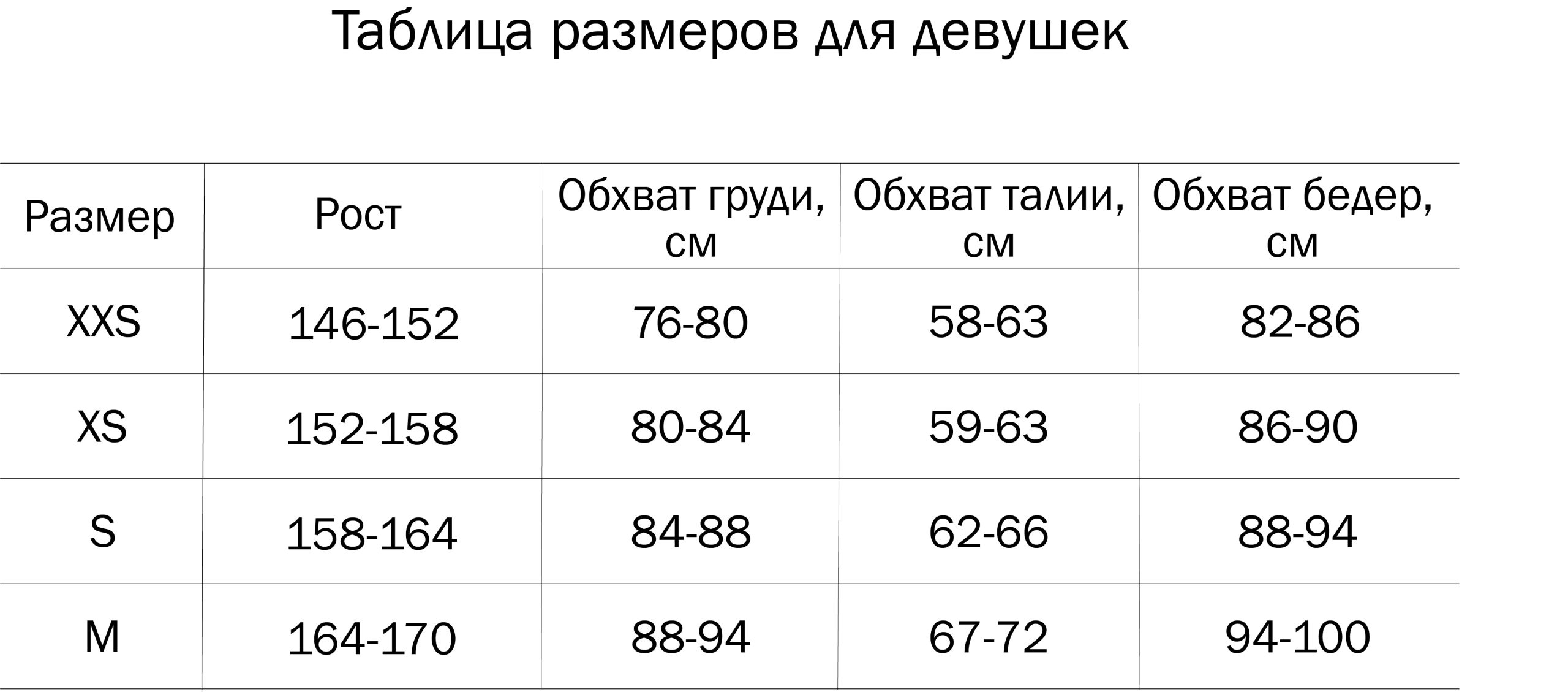 Таблица размеров